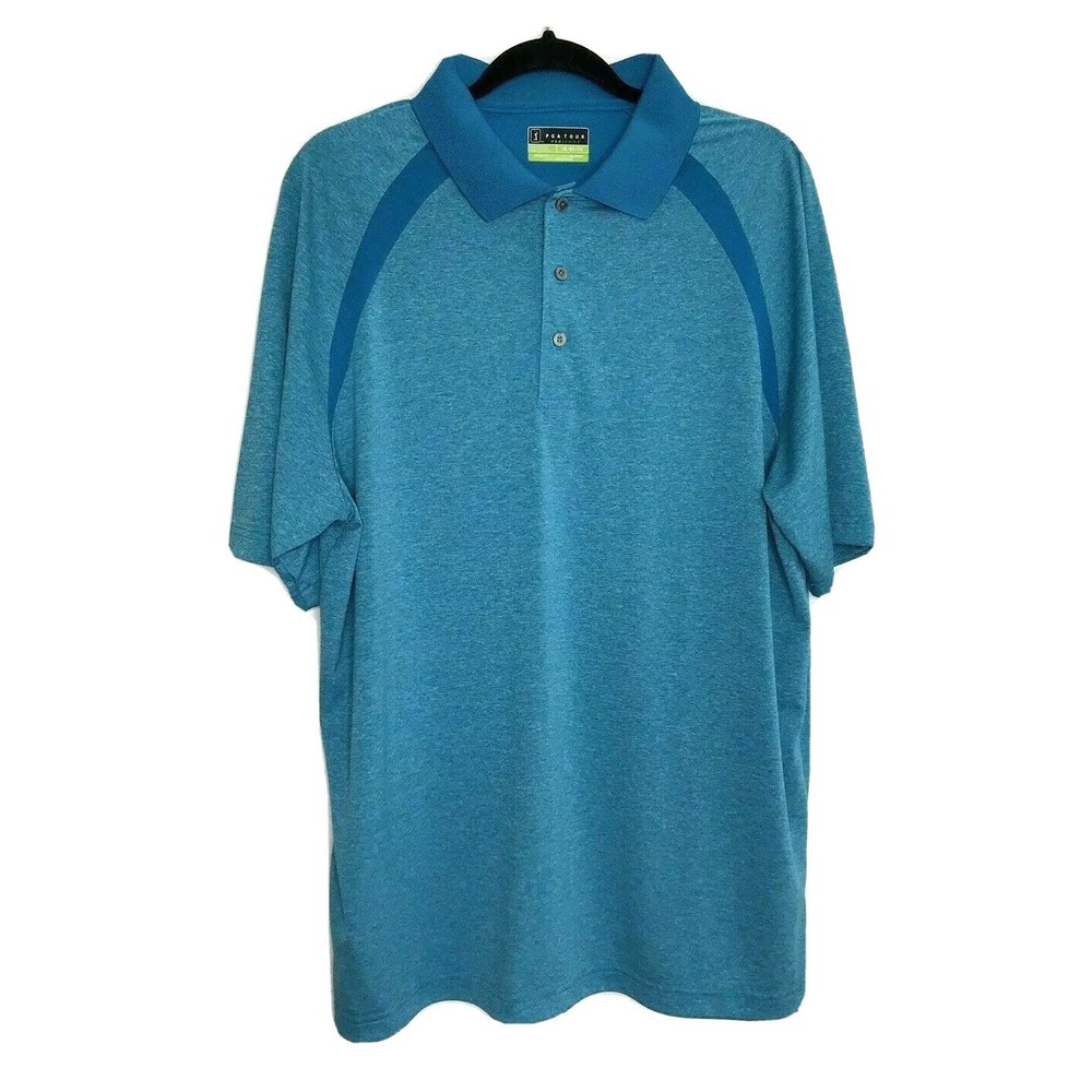 PGA Tour Mens Shirt Polo Golf Blue Heathered 100% Polyester Short Sleeve XL